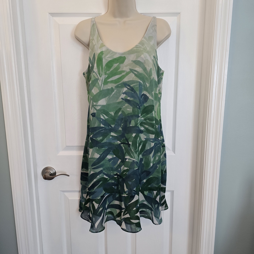 CAbi Green Botanical Print Mini Dress